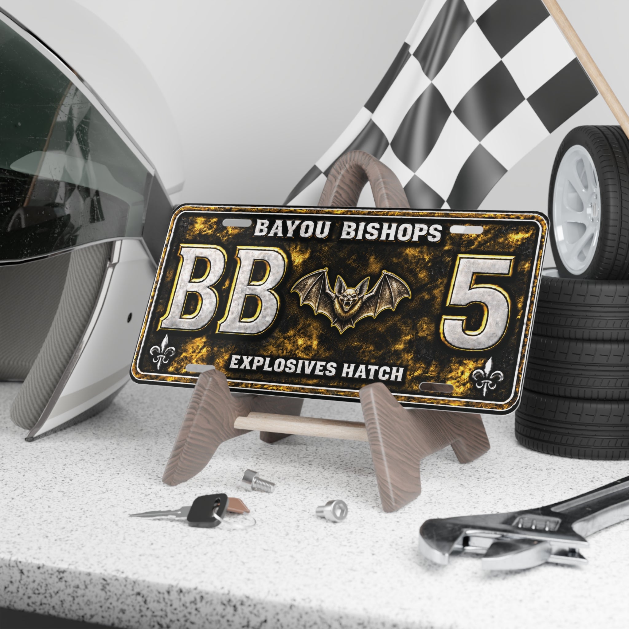 Bayou Bishops Explosives Hatch Vanity Plate