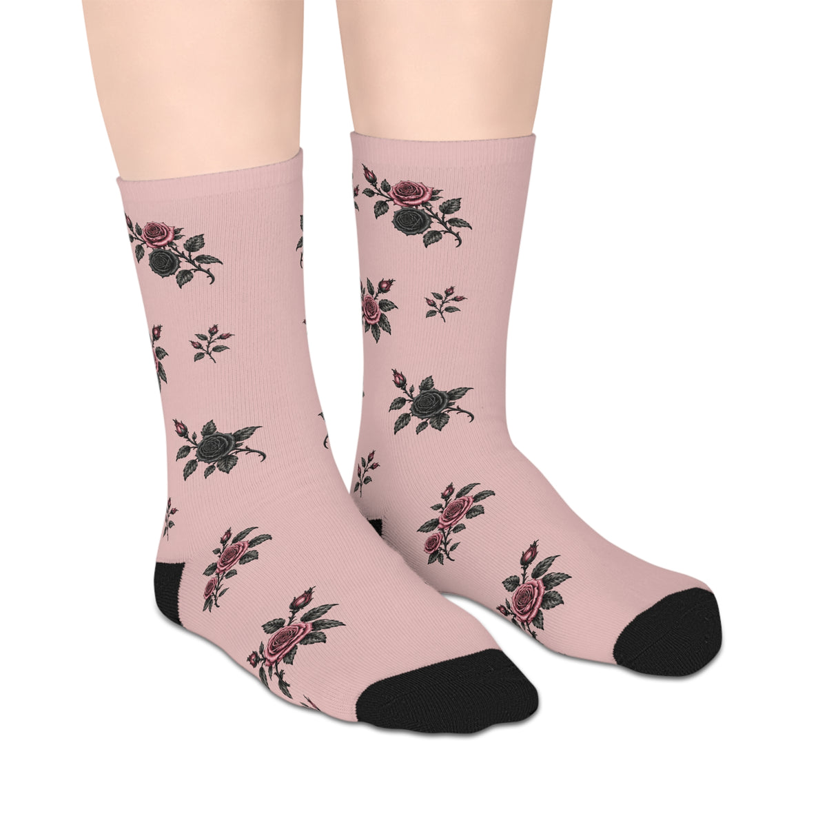 Bayou Bishops Mid-Length Socks — Vintage Rose Pattern