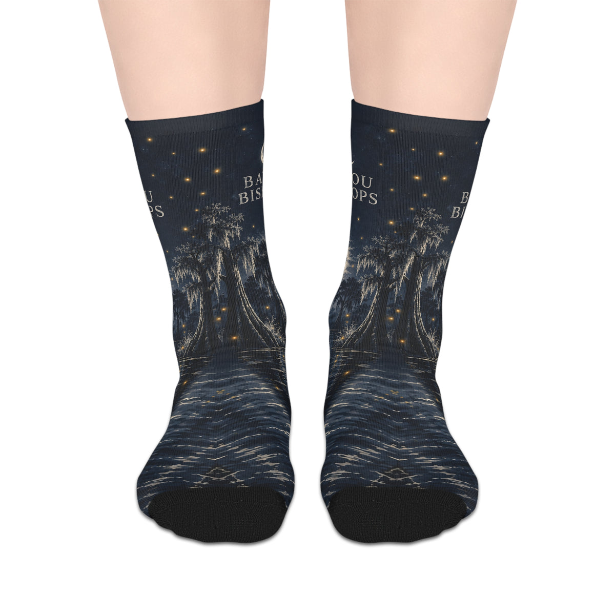 Bayou Bishops Mid-Length Socks Swamp Nightscape