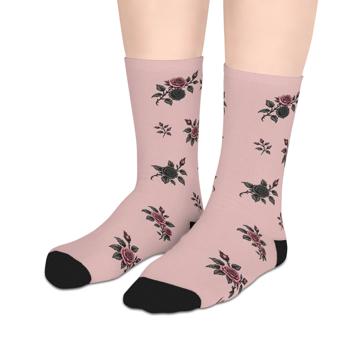 Bayou Bishops Mid-Length Socks — Vintage Rose Pattern