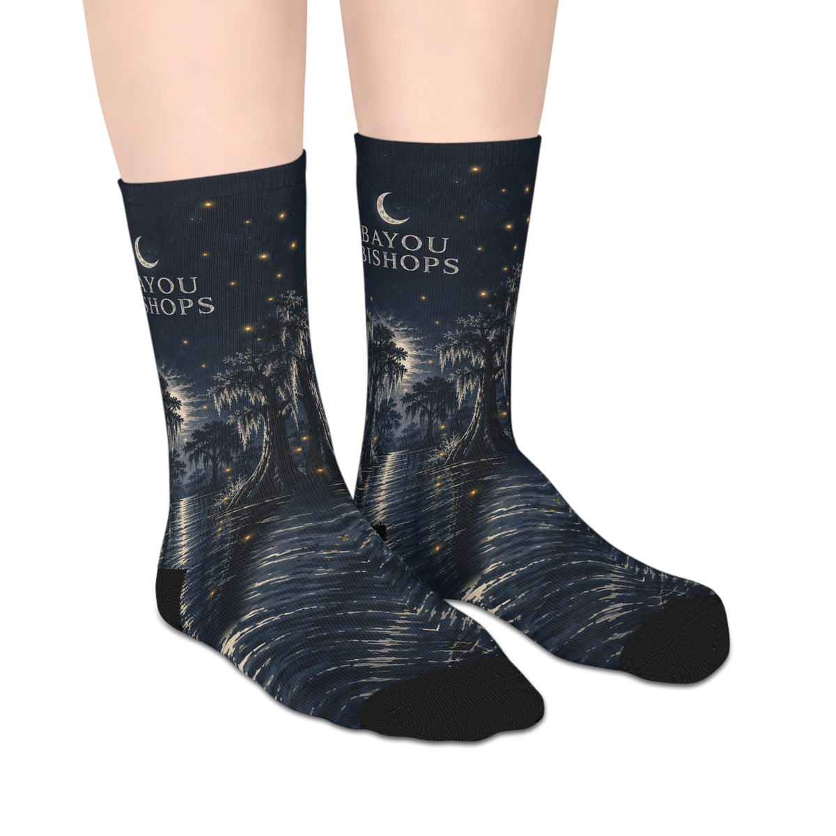Bayou Bishops Mid-Length Socks Swamp Nightscape