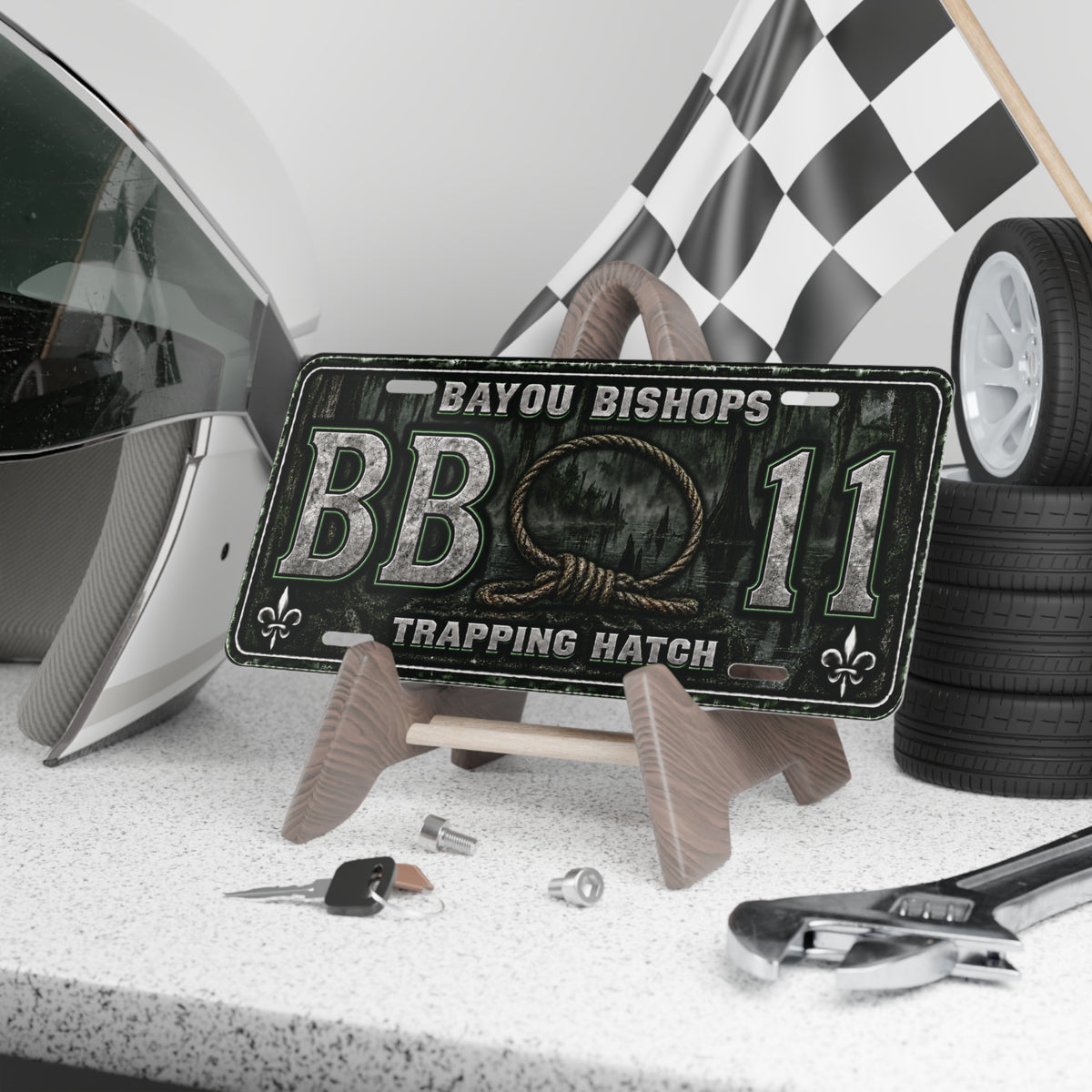 Bayou Bishops Trapping Hatch Vanity Plate