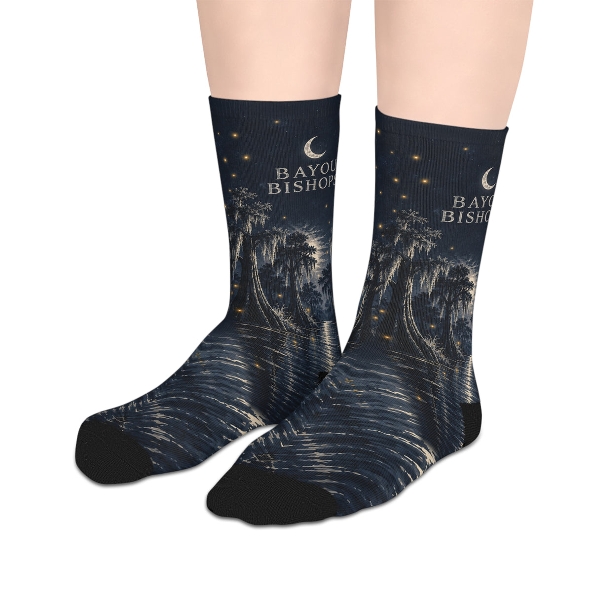 Bayou Bishops Mid-Length Socks Swamp Nightscape