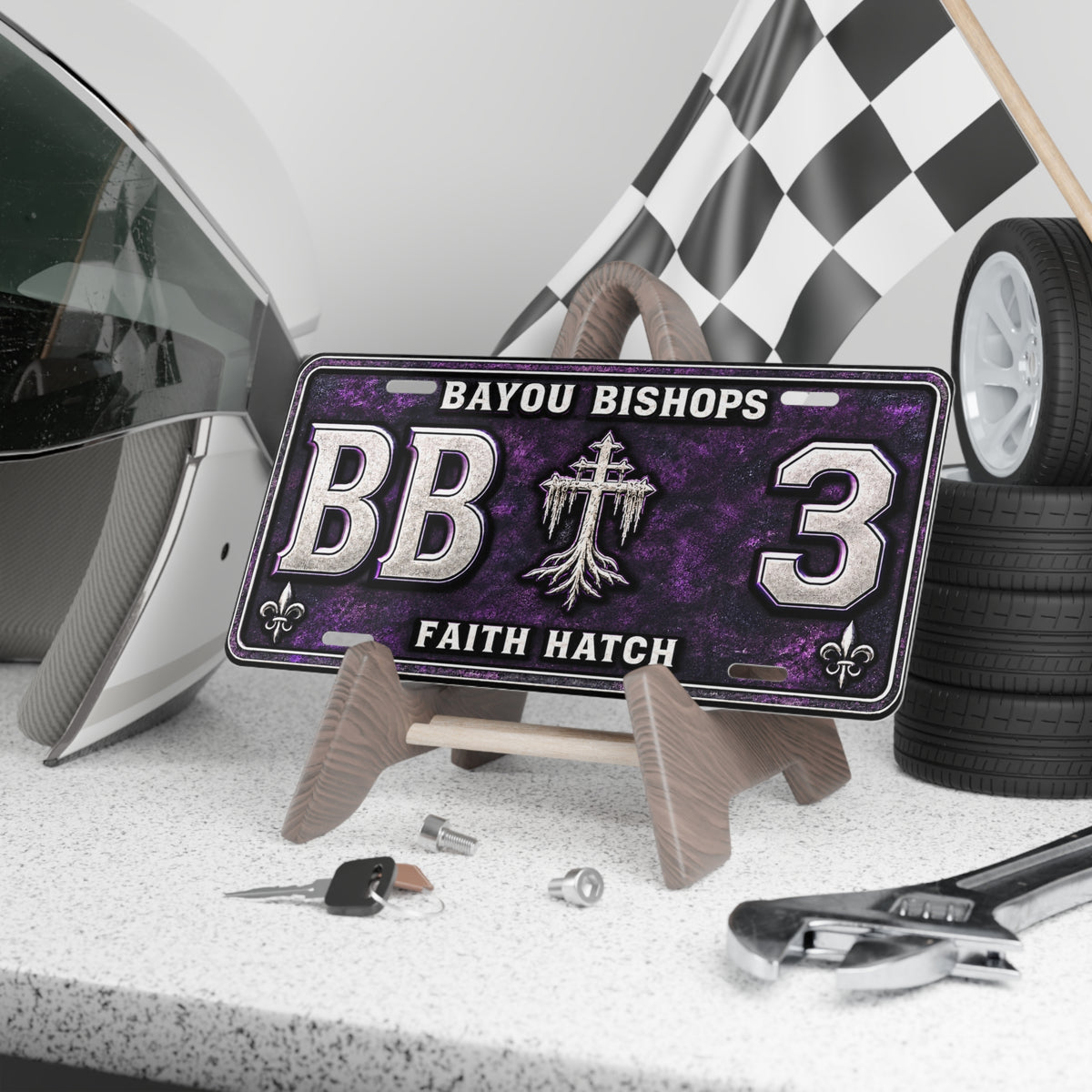 Bayou Bishops Faith Hatch Vanity Plate