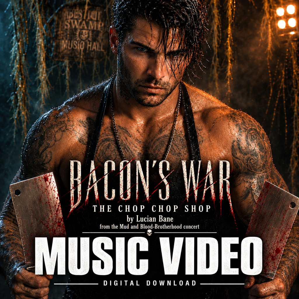 Bacon's War digital music video cover with large uniform Music Video lettering